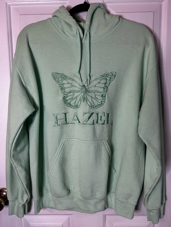 Hazel Boutique Tops - HAZEL Butterfly Embroidered Hoodie- Pistachio Green/ Size Medium